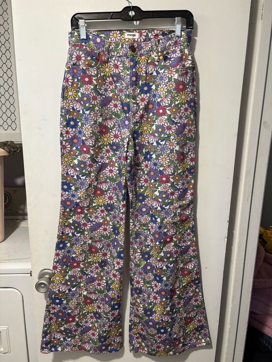 Wrangler Denim - Wrangler Wanderer High Rise Flare Jeans Flower Floral Print Hippie Size 28